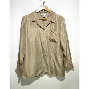 Casual Corner silk button up shirt neutral chapman brown minimalist women M